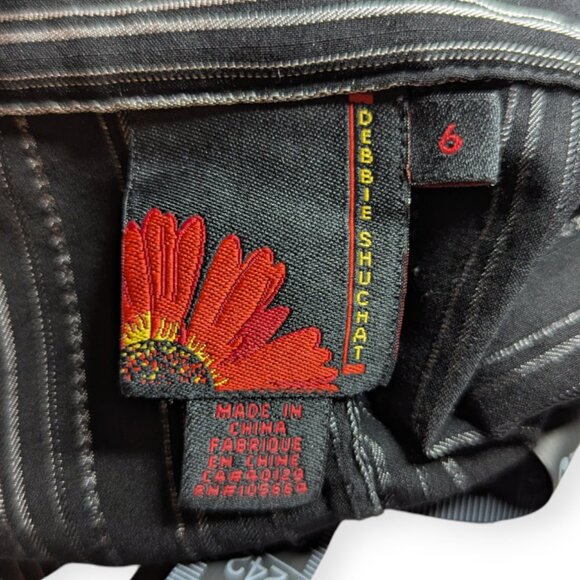 Debbie Shuchat Black White Pinstriped Long Sleeve Button Front French Cuffs Sz 6 - Picture 7 of 16